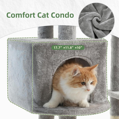 Gitelsnour Cat Tree, Cat Tower for Large Cats with 2 Big Platforms, 2 Baskets, condo and Toys, 63" Cat Scratching Posts for Indoor Cats, Green GCT020GR