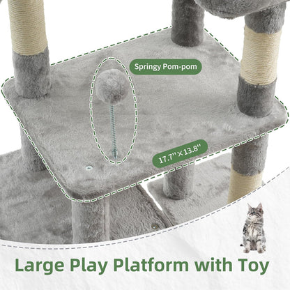 Gitelsnour Cat Tree, Cat Tower for Large Cats with 2 Big Platforms, 2 Baskets, condo and Toys, 63" Cat Scratching Posts for Indoor Cats, Green GCT020GR