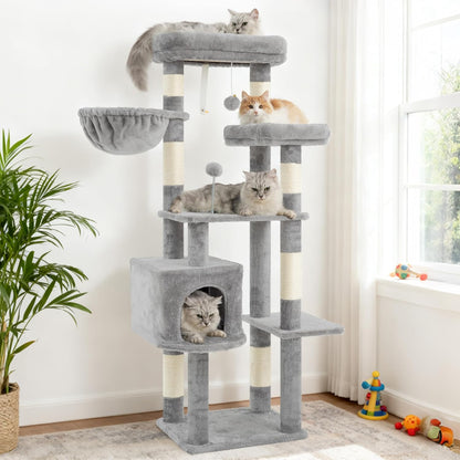 Gitelsnour Cat Tree, Cat Tower for Large Cats with 2 Big Platforms, 2 Baskets, condo and Toys, 63" Cat Scratching Posts for Indoor Cats, Green GCT020GR