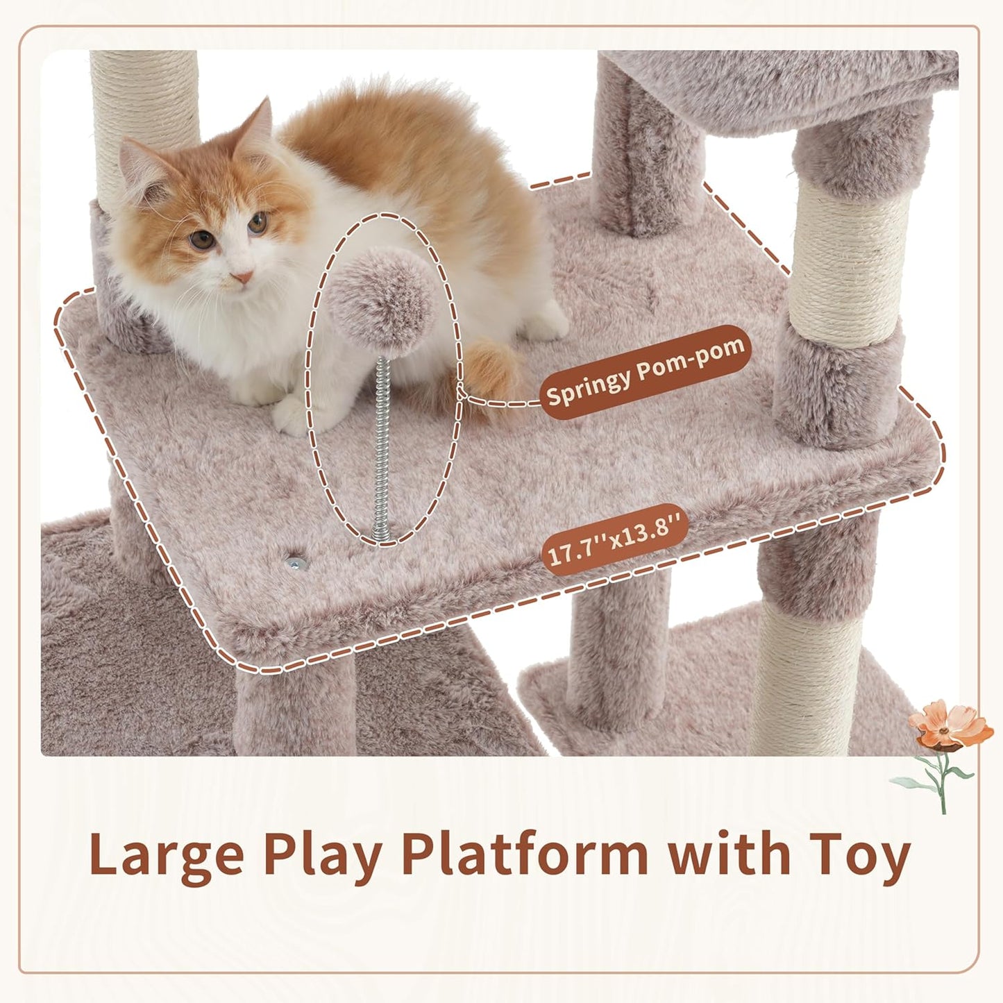 Gitelsnour Cat Tree, Cat Tower for Large Cats with 2 Big Platforms, 2 Baskets, condo and Toys, 63" Cat Scratching Posts for Indoor Cats, Green GCT020GR