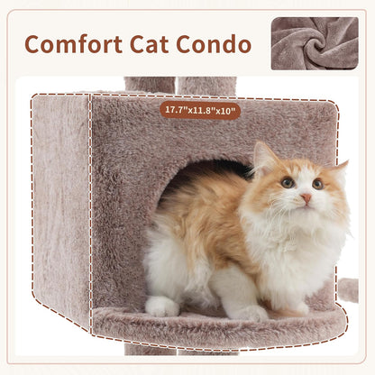 Gitelsnour Cat Tree, Cat Tower for Large Cats with 2 Big Platforms, 2 Baskets, condo and Toys, 63" Cat Scratching Posts for Indoor Cats, Green GCT020GR