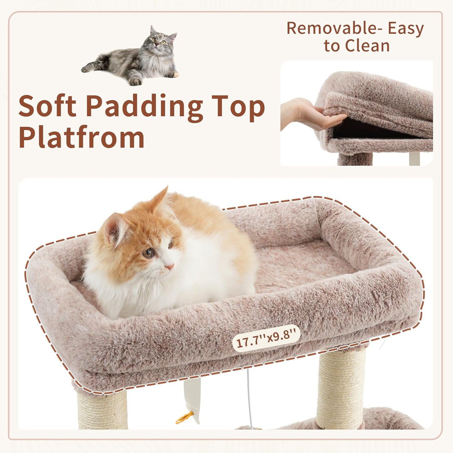 Gitelsnour Cat Tree, Cat Tower for Large Cats with 2 Big Platforms, 2 Baskets, condo and Toys, 63" Cat Scratching Posts for Indoor Cats, Green GCT020GR
