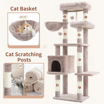 Gitelsnour Cat Tree, Cat Tower for Large Cats with 2 Big Platforms, 2 Baskets, condo and Toys, 63" Cat Scratching Posts for Indoor Cats, Green GCT020GR