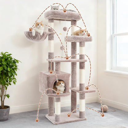 Gitelsnour Cat Tree, Cat Tower for Large Cats with 2 Big Platforms, 2 Baskets, condo and Toys, 63" Cat Scratching Posts for Indoor Cats, Green GCT020GR