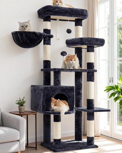 Gitelsnour Cat Tree, Cat Tower for Large Cats with 2 Big Platforms, 2 Baskets, condo and Toys, 63" Cat Scratching Posts for Indoor Cats, Green GCT020GR
