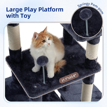 Gitelsnour Cat Tree, Cat Tower for Large Cats with 2 Big Platforms, 2 Baskets, condo and Toys, 63" Cat Scratching Posts for Indoor Cats, Green GCT020GR