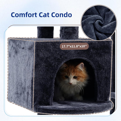 Gitelsnour Cat Tree, Cat Tower for Large Cats with 2 Big Platforms, 2 Baskets, condo and Toys, 63" Cat Scratching Posts for Indoor Cats, Green GCT020GR