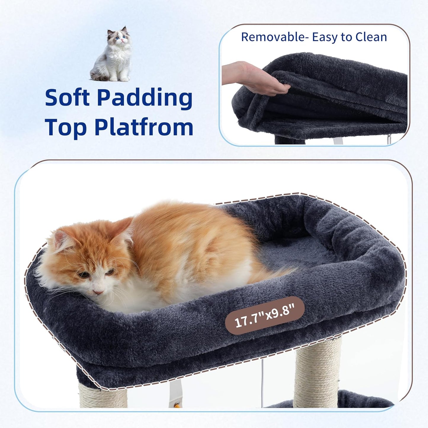 Gitelsnour Cat Tree, Cat Tower for Large Cats with 2 Big Platforms, 2 Baskets, condo and Toys, 63" Cat Scratching Posts for Indoor Cats, Green GCT020GR