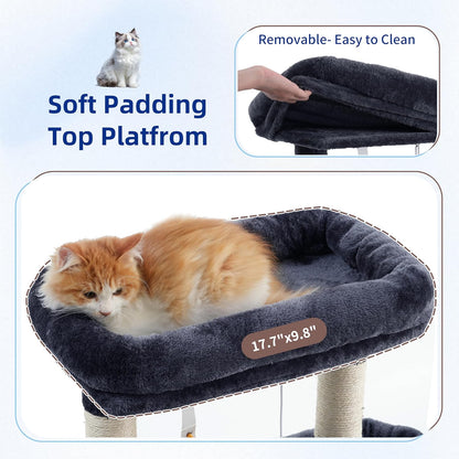 Gitelsnour Cat Tree, Cat Tower for Large Cats with 2 Big Platforms, 2 Baskets, condo and Toys, 63" Cat Scratching Posts for Indoor Cats, Green GCT020GR