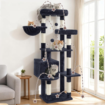 Gitelsnour Cat Tree, Cat Tower for Large Cats with 2 Big Platforms, 2 Baskets, condo and Toys, 63" Cat Scratching Posts for Indoor Cats, Green GCT020GR