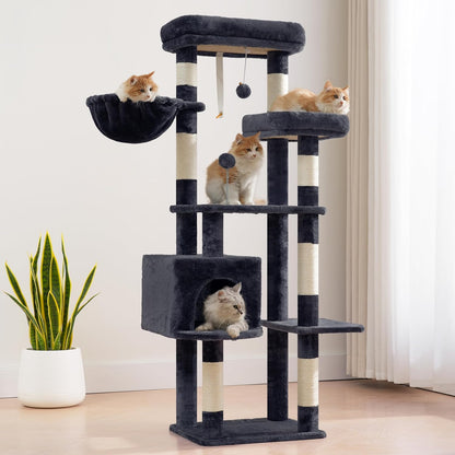 Gitelsnour Cat Tree, Cat Tower for Large Cats with 2 Big Platforms, 2 Baskets, condo and Toys, 63" Cat Scratching Posts for Indoor Cats, Green GCT020GR