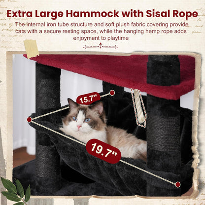 Gitelsnour Cat Tree, Cat Tower for Large Cats with 2 Big Platforms, 2 Baskets, condo and Toys, 63" Cat Scratching Posts for Indoor Cats, Green GCT020GR