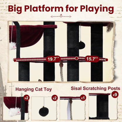 Gitelsnour Cat Tree, Cat Tower for Large Cats with 2 Big Platforms, 2 Baskets, condo and Toys, 63" Cat Scratching Posts for Indoor Cats, Green GCT020GR