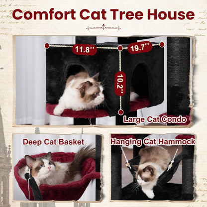 Gitelsnour Cat Tree, Cat Tower for Large Cats with 2 Big Platforms, 2 Baskets, condo and Toys, 63" Cat Scratching Posts for Indoor Cats, Green GCT020GR