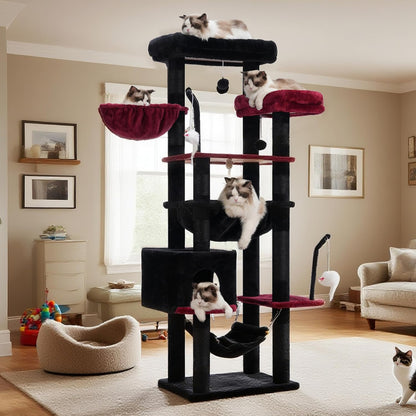 Gitelsnour Cat Tree, Cat Tower for Large Cats with 2 Big Platforms, 2 Baskets, condo and Toys, 63" Cat Scratching Posts for Indoor Cats, Green GCT020GR