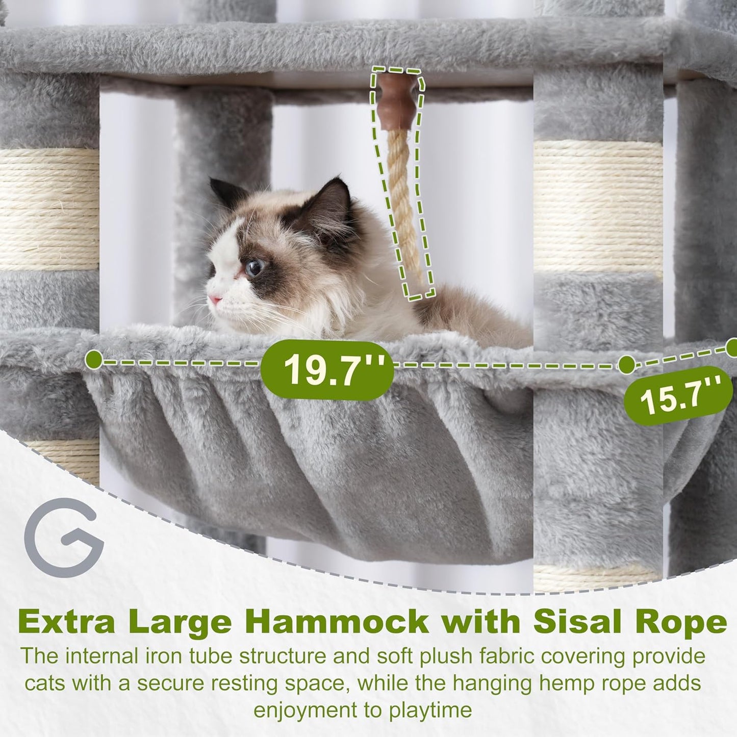 Gitelsnour Cat Tree, Cat Tower for Large Cats with 2 Big Platforms, 2 Baskets, condo and Toys, 63" Cat Scratching Posts for Indoor Cats, Green GCT020GR