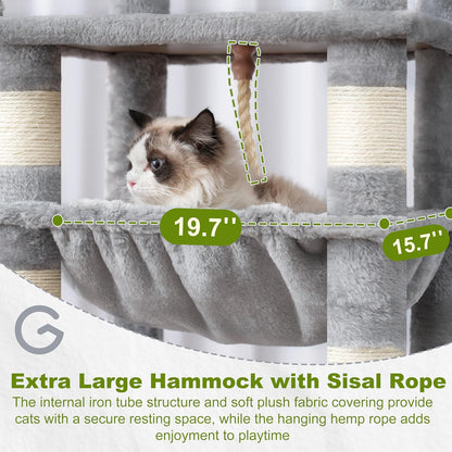 Gitelsnour Cat Tree, Cat Tower for Large Cats with 2 Big Platforms, 2 Baskets, condo and Toys, 63" Cat Scratching Posts for Indoor Cats, Green GCT020GR