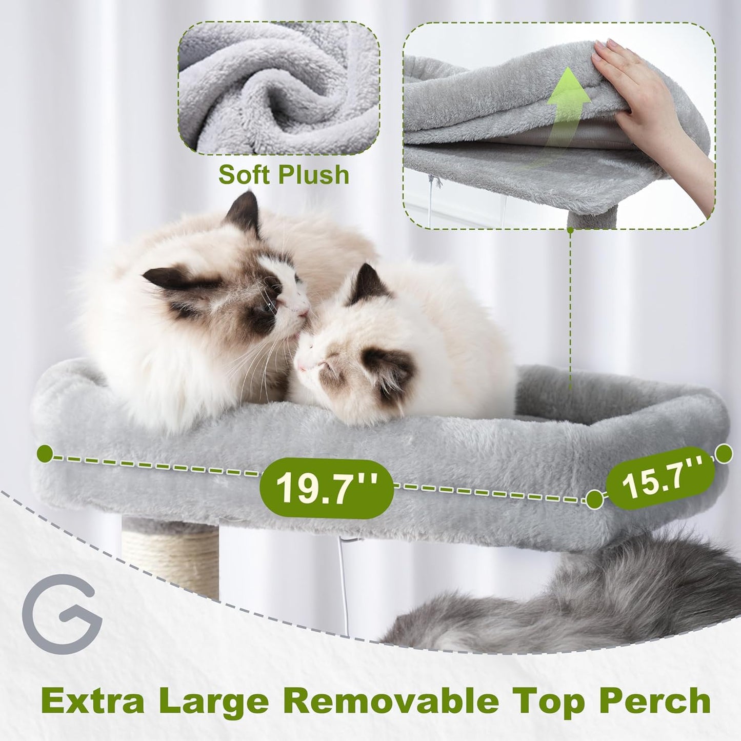 Gitelsnour Cat Tree, Cat Tower for Large Cats with 2 Big Platforms, 2 Baskets, condo and Toys, 63" Cat Scratching Posts for Indoor Cats, Green GCT020GR