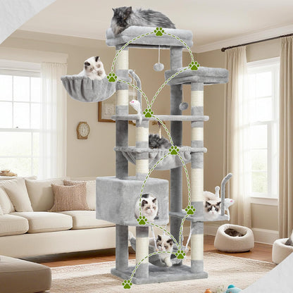 Gitelsnour Cat Tree, Cat Tower for Large Cats with 2 Big Platforms, 2 Baskets, condo and Toys, 63" Cat Scratching Posts for Indoor Cats, Green GCT020GR