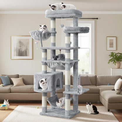 Gitelsnour Cat Tree, Cat Tower for Large Cats with 2 Big Platforms, 2 Baskets, condo and Toys, 63" Cat Scratching Posts for Indoor Cats, Green GCT020GR