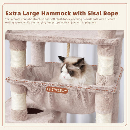Gitelsnour Cat Tree, Cat Tower for Large Cats with 2 Big Platforms, 2 Baskets, condo and Toys, 63" Cat Scratching Posts for Indoor Cats, Green GCT020GR