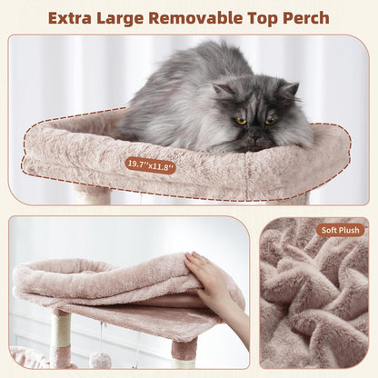 Gitelsnour Cat Tree, Cat Tower for Large Cats with 2 Big Platforms, 2 Baskets, condo and Toys, 63" Cat Scratching Posts for Indoor Cats, Green GCT020GR