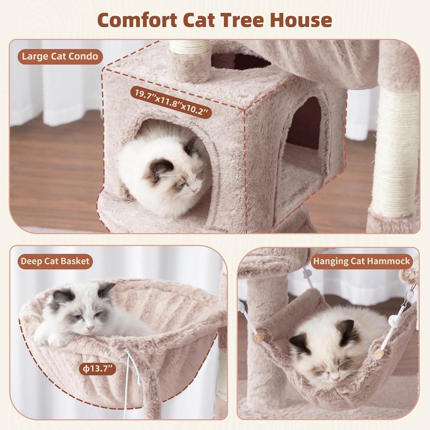 Gitelsnour Cat Tree, Cat Tower for Large Cats with 2 Big Platforms, 2 Baskets, condo and Toys, 63" Cat Scratching Posts for Indoor Cats, Green GCT020GR