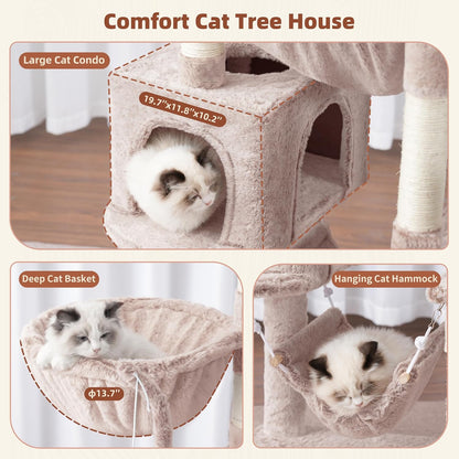 Gitelsnour Cat Tree, Cat Tower for Large Cats with 2 Big Platforms, 2 Baskets, condo and Toys, 63" Cat Scratching Posts for Indoor Cats, Green GCT020GR
