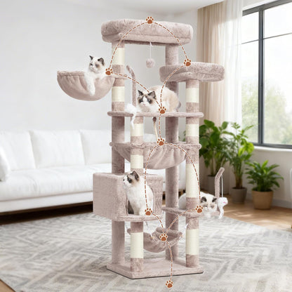 Gitelsnour Cat Tree, Cat Tower for Large Cats with 2 Big Platforms, 2 Baskets, condo and Toys, 63" Cat Scratching Posts for Indoor Cats, Green GCT020GR