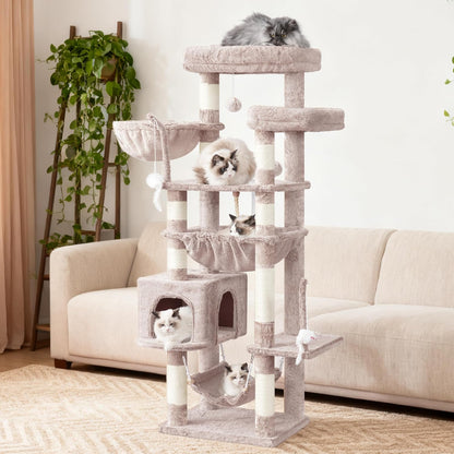 Gitelsnour Cat Tree, Cat Tower for Large Cats with 2 Big Platforms, 2 Baskets, condo and Toys, 63" Cat Scratching Posts for Indoor Cats, Green GCT020GR