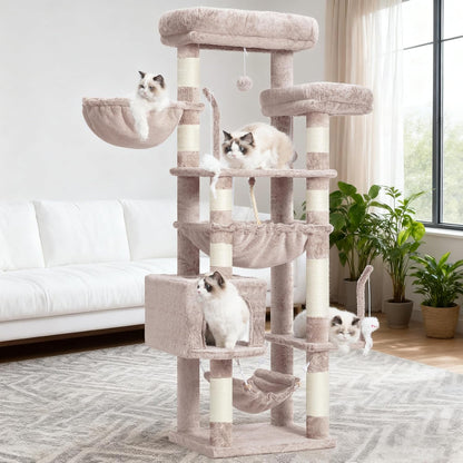 Gitelsnour Cat Tree, Cat Tower for Large Cats with 2 Big Platforms, 2 Baskets, condo and Toys, 63" Cat Scratching Posts for Indoor Cats, Green GCT020GR