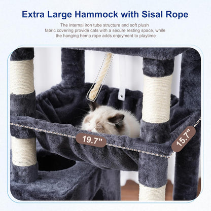 Gitelsnour Cat Tree, Cat Tower for Large Cats with 2 Big Platforms, 2 Baskets, condo and Toys, 63" Cat Scratching Posts for Indoor Cats, Green GCT020GR
