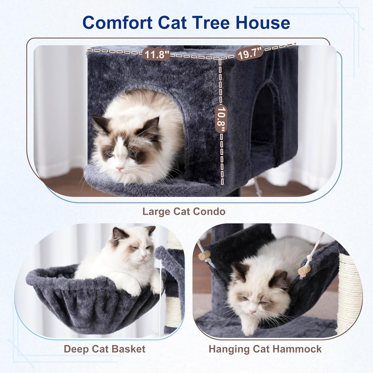 Gitelsnour Cat Tree, Cat Tower for Large Cats with 2 Big Platforms, 2 Baskets, condo and Toys, 63" Cat Scratching Posts for Indoor Cats, Green GCT020GR