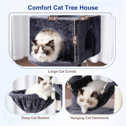 Gitelsnour Cat Tree, Cat Tower for Large Cats with 2 Big Platforms, 2 Baskets, condo and Toys, 63" Cat Scratching Posts for Indoor Cats, Green GCT020GR