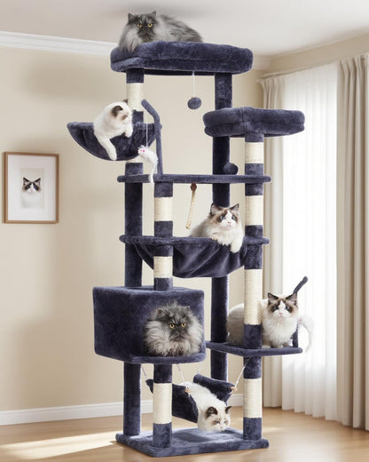 Gitelsnour Cat Tree, Cat Tower for Large Cats with 2 Big Platforms, 2 Baskets, condo and Toys, 63" Cat Scratching Posts for Indoor Cats, Green GCT020GR