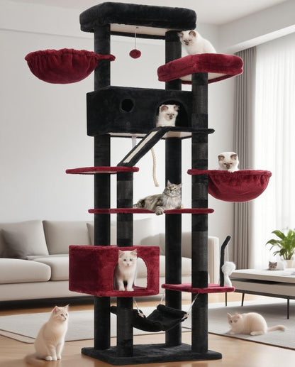 Gitelsnour Cat Tree, Cat Tower for Large Cats with 2 Big Platforms, 2 Baskets, condo and Toys, 63" Cat Scratching Posts for Indoor Cats, Green GCT020GR