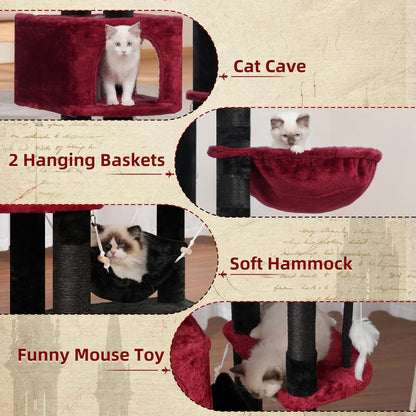 Gitelsnour Cat Tree, Cat Tower for Large Cats with 2 Big Platforms, 2 Baskets, condo and Toys, 63" Cat Scratching Posts for Indoor Cats, Green GCT020GR