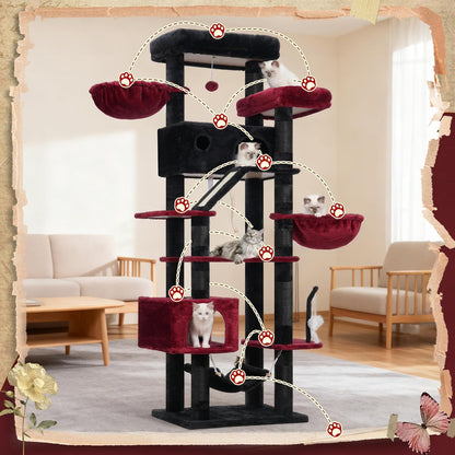 Gitelsnour Cat Tree, Cat Tower for Large Cats with 2 Big Platforms, 2 Baskets, condo and Toys, 63" Cat Scratching Posts for Indoor Cats, Green GCT020GR