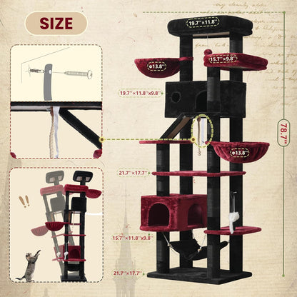 Gitelsnour Cat Tree, Cat Tower for Large Cats with 2 Big Platforms, 2 Baskets, condo and Toys, 63" Cat Scratching Posts for Indoor Cats, Green GCT020GR