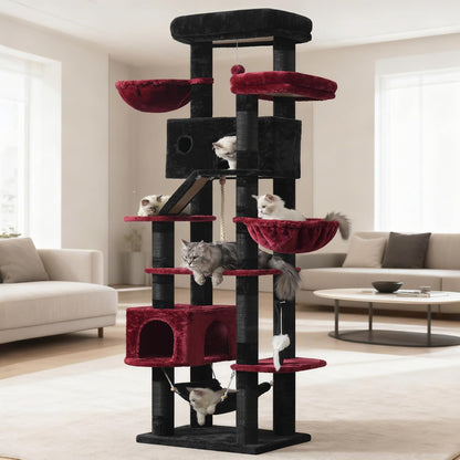 Gitelsnour Cat Tree, Cat Tower for Large Cats with 2 Big Platforms, 2 Baskets, condo and Toys, 63" Cat Scratching Posts for Indoor Cats, Green GCT020GR