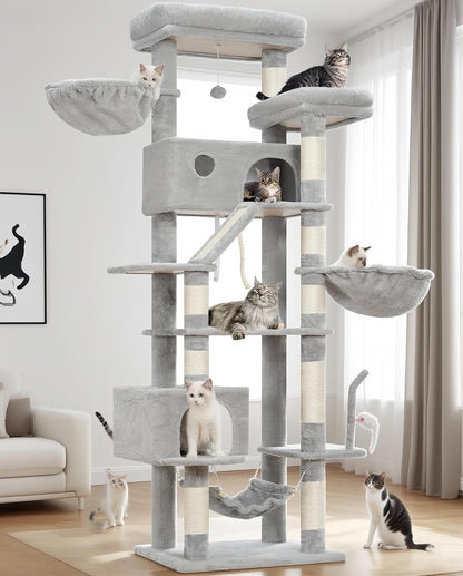 Gitelsnour Cat Tree, Cat Tower for Large Cats with 2 Big Platforms, 2 Baskets, condo and Toys, 63" Cat Scratching Posts for Indoor Cats, Green GCT020GR