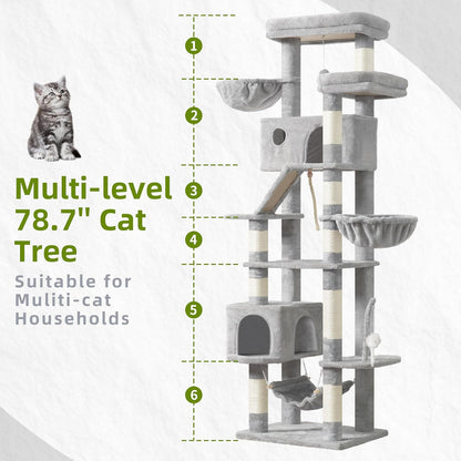 Gitelsnour Cat Tree, Cat Tower for Large Cats with 2 Big Platforms, 2 Baskets, condo and Toys, 63" Cat Scratching Posts for Indoor Cats, Green GCT020GR