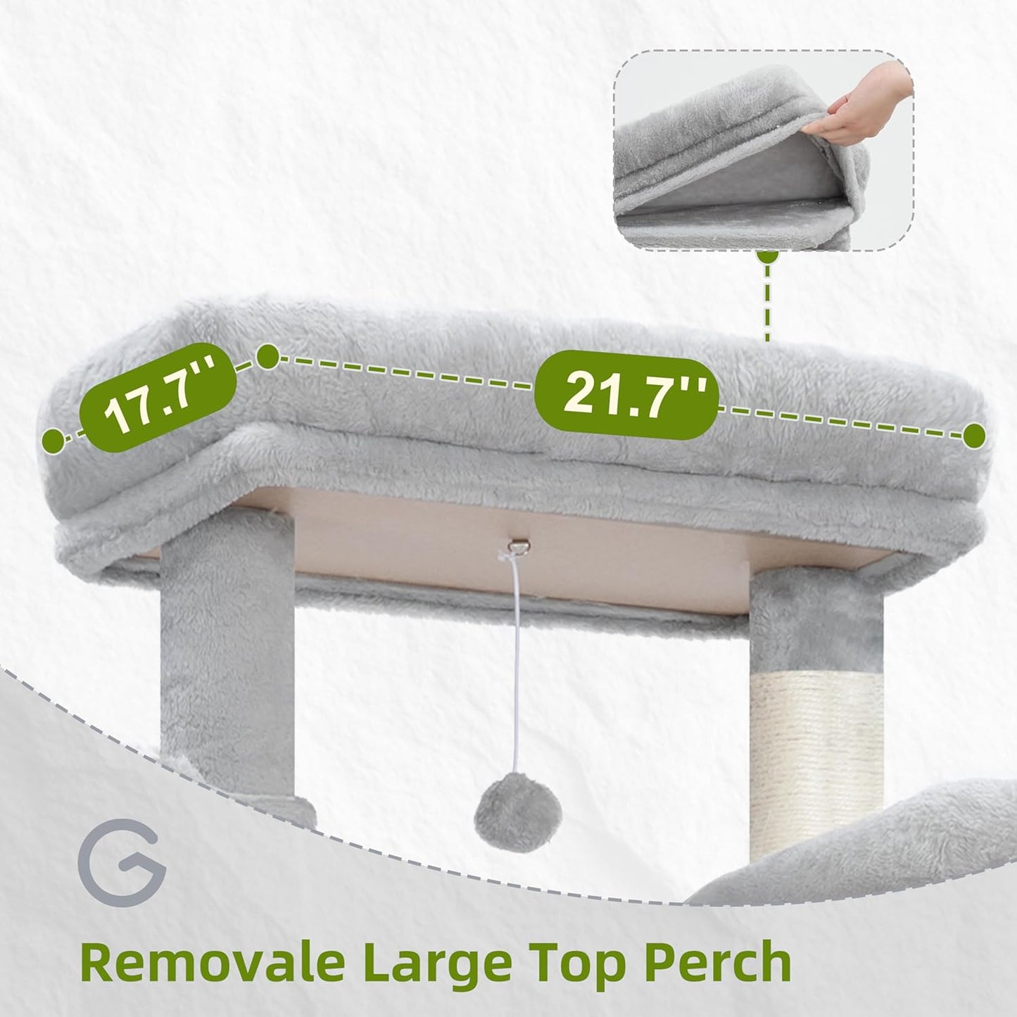 Gitelsnour Cat Tree, Cat Tower for Large Cats with 2 Big Platforms, 2 Baskets, condo and Toys, 63" Cat Scratching Posts for Indoor Cats, Green GCT020GR