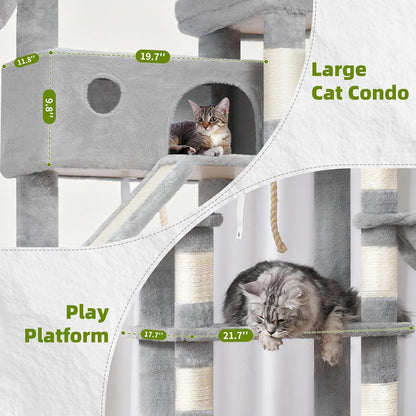 Gitelsnour Cat Tree, Cat Tower for Large Cats with 2 Big Platforms, 2 Baskets, condo and Toys, 63" Cat Scratching Posts for Indoor Cats, Green GCT020GR