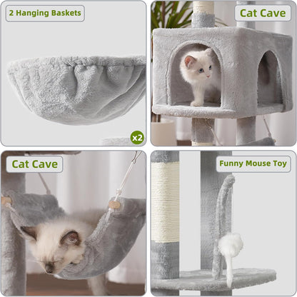Gitelsnour Cat Tree, Cat Tower for Large Cats with 2 Big Platforms, 2 Baskets, condo and Toys, 63" Cat Scratching Posts for Indoor Cats, Green GCT020GR