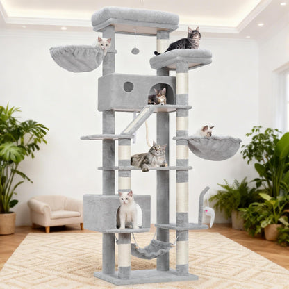 Gitelsnour Cat Tree, Cat Tower for Large Cats with 2 Big Platforms, 2 Baskets, condo and Toys, 63" Cat Scratching Posts for Indoor Cats, Green GCT020GR