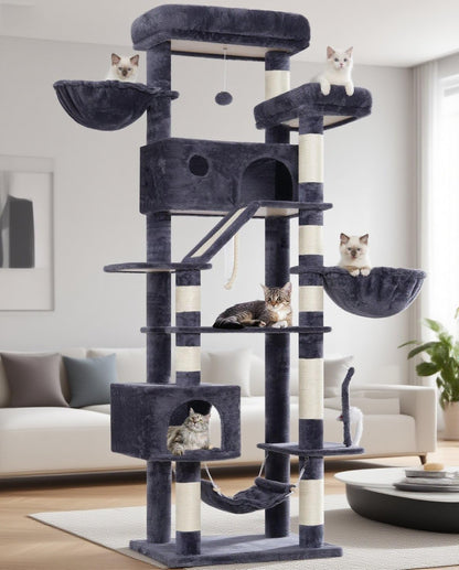Gitelsnour Cat Tree, Cat Tower for Large Cats with 2 Big Platforms, 2 Baskets, condo and Toys, 63" Cat Scratching Posts for Indoor Cats, Green GCT020GR