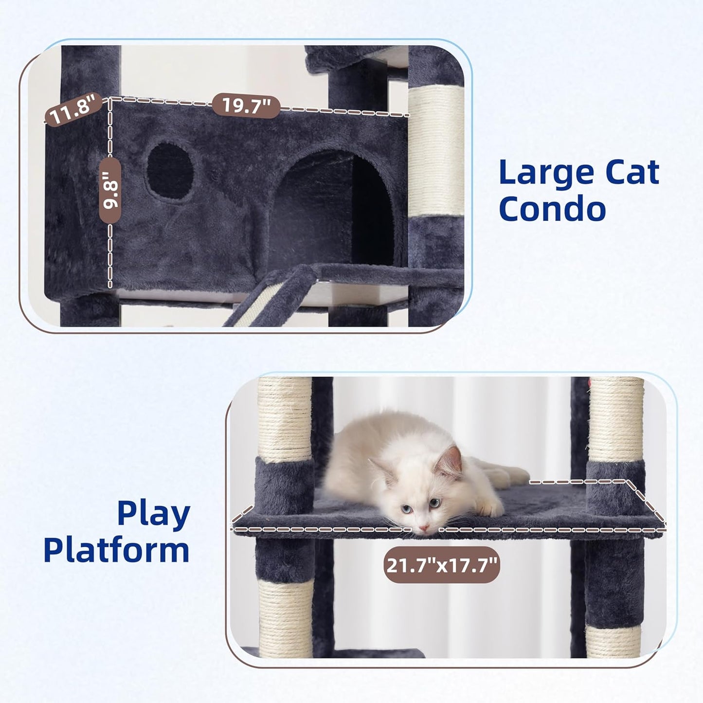 Gitelsnour Cat Tree, Cat Tower for Large Cats with 2 Big Platforms, 2 Baskets, condo and Toys, 63" Cat Scratching Posts for Indoor Cats, Green GCT020GR