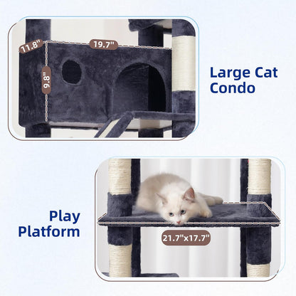 Gitelsnour Cat Tree, Cat Tower for Large Cats with 2 Big Platforms, 2 Baskets, condo and Toys, 63" Cat Scratching Posts for Indoor Cats, Green GCT020GR