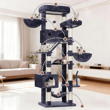Gitelsnour Cat Tree, Cat Tower for Large Cats with 2 Big Platforms, 2 Baskets, condo and Toys, 63" Cat Scratching Posts for Indoor Cats, Green GCT020GR